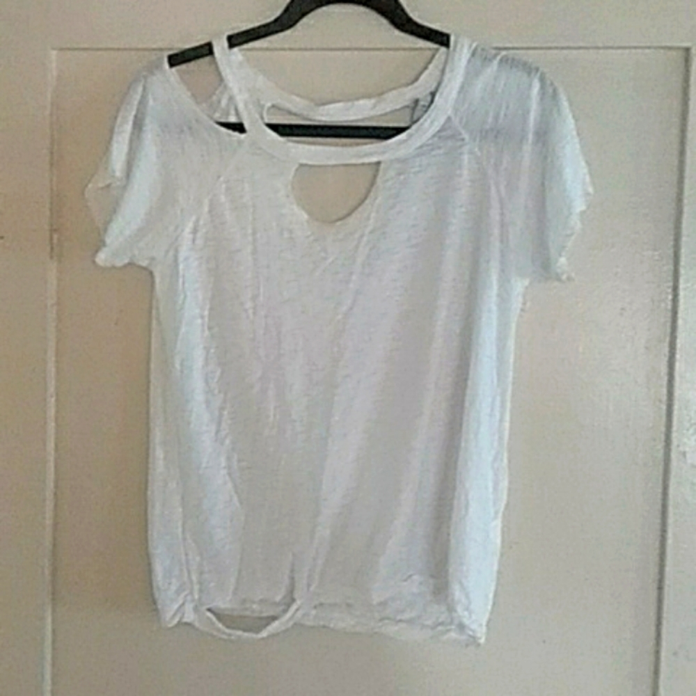 White cutout neck t shirt